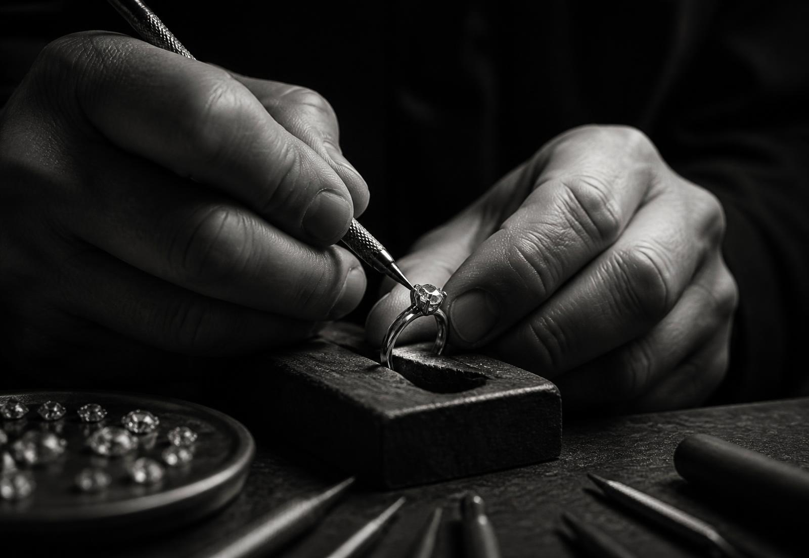A jeweller setting a diamond by hand