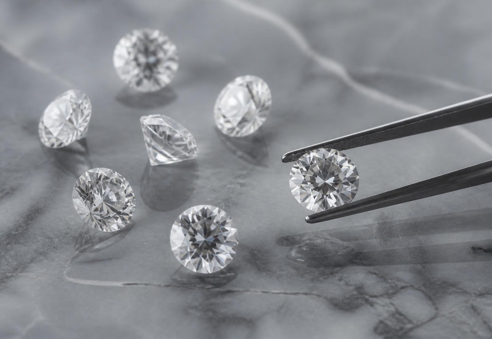 Loose brilliant-cut diamonds on grey marble